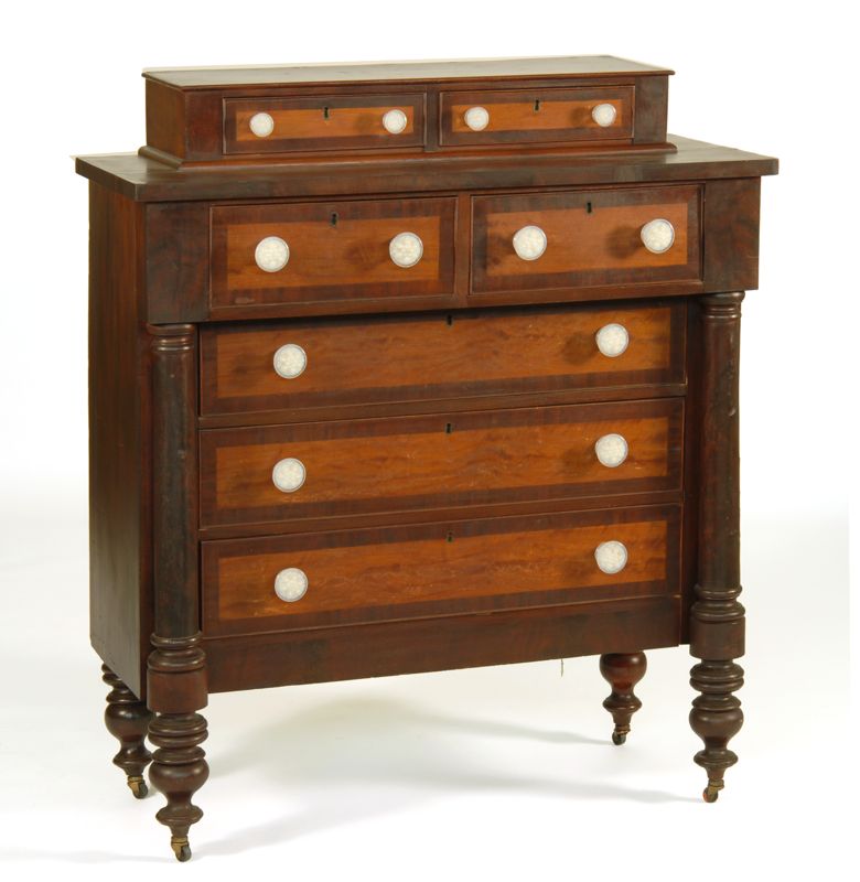 Appraisal: ANTIQUE CLASSICAL SIX-DRAWER CHEST Early th CenturyTwo recessed drawers on