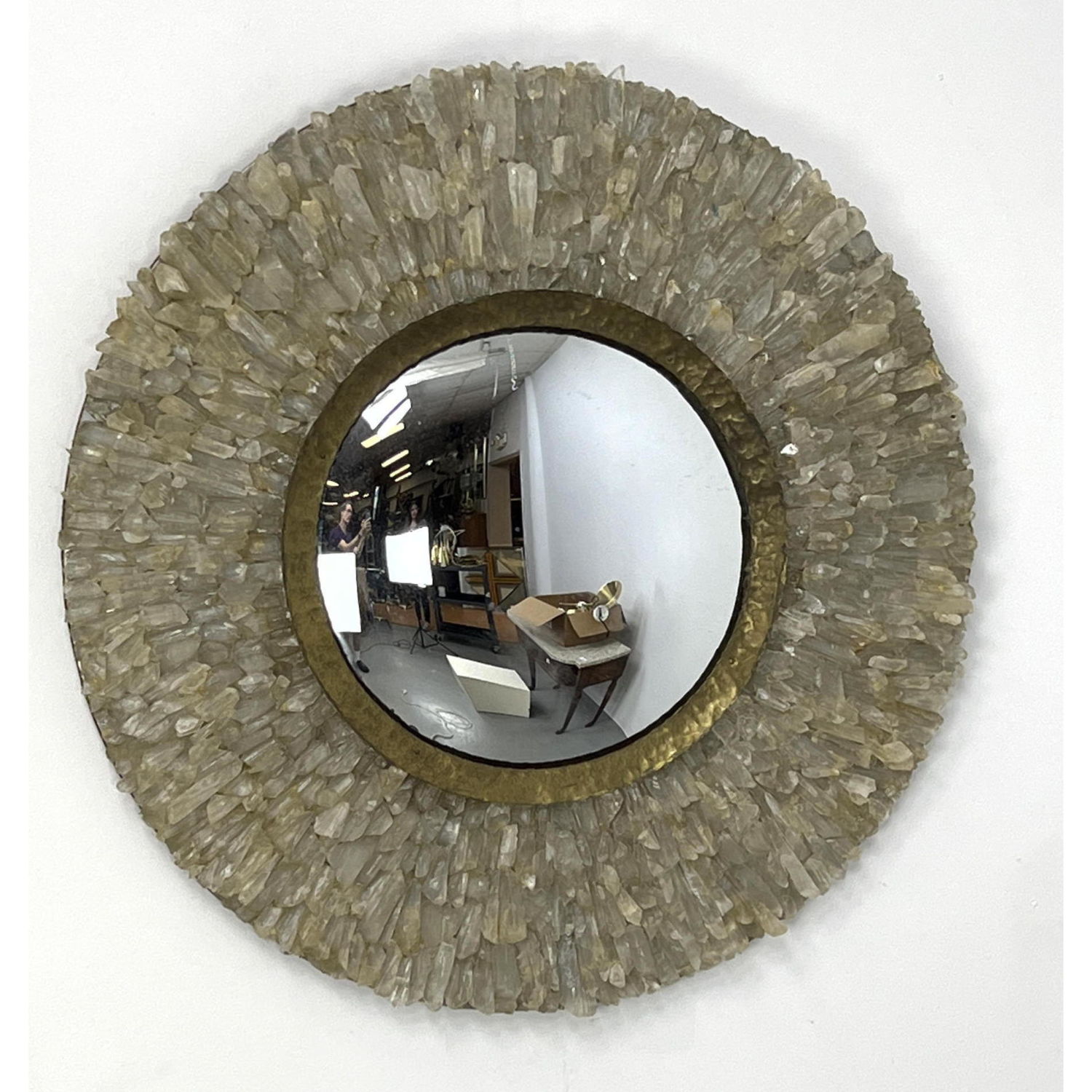 Appraisal: Heavy Round Quartz Crystal Wall Mirror Bulls eye center with