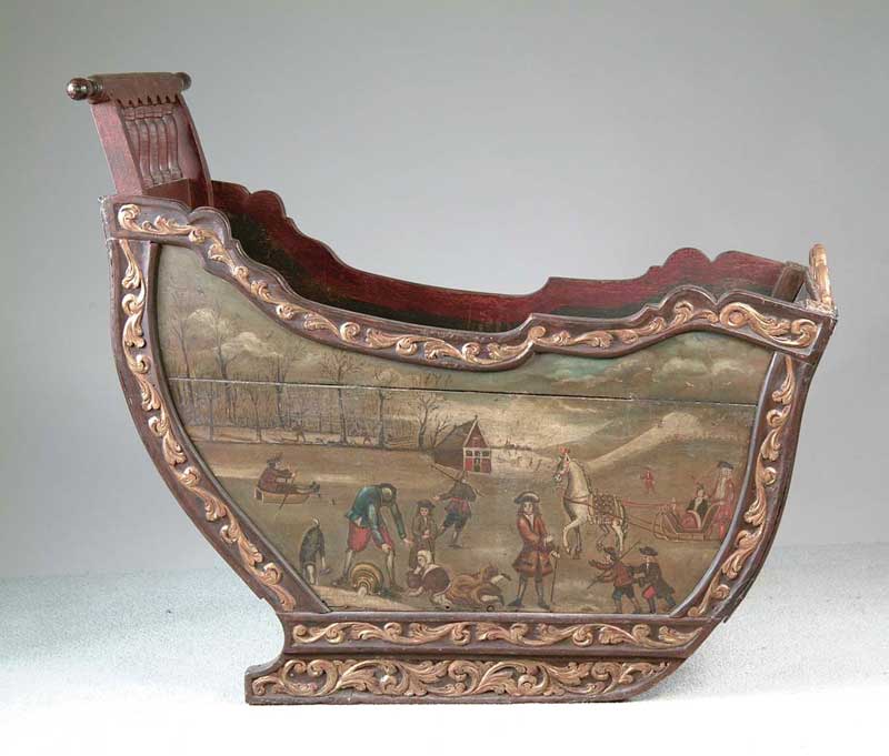 Appraisal: FINE HAND PAINTED DUTCH PUSH SLEIGH The boat shaped sleigh