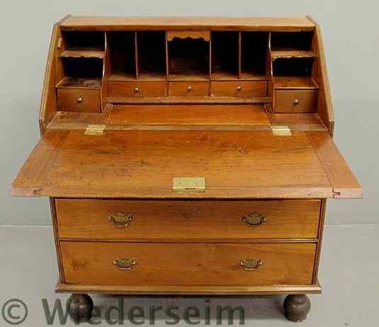 Appraisal: William Mary walnut slant-lid desk with step-down interior As found