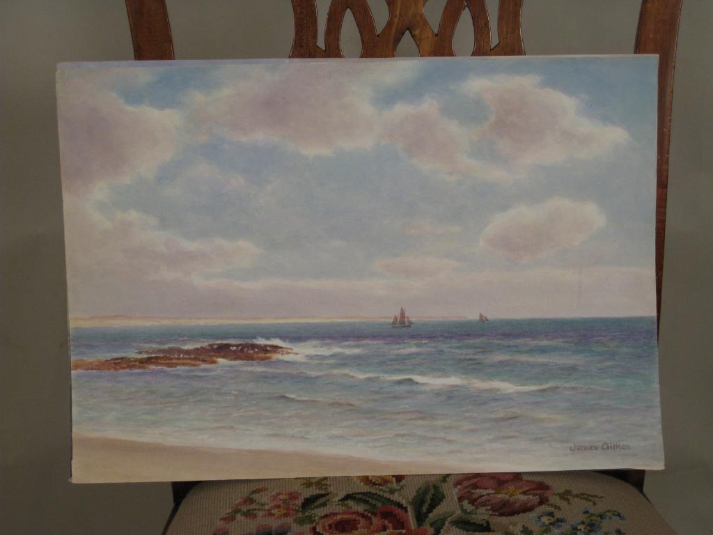 Appraisal: JAMES AITKEN - Seascape with distant Clipper and sailing vessels