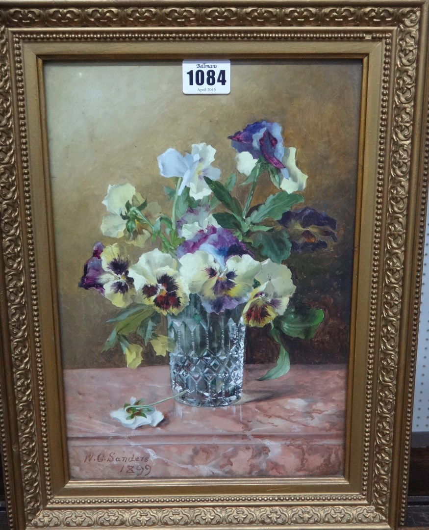 Appraisal: Walter G Sanders fl - Still life of pansies in