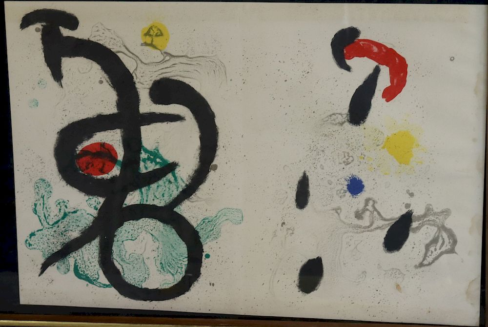 Appraisal: MIRO Lithograph Behind Glass As is Label verso and from