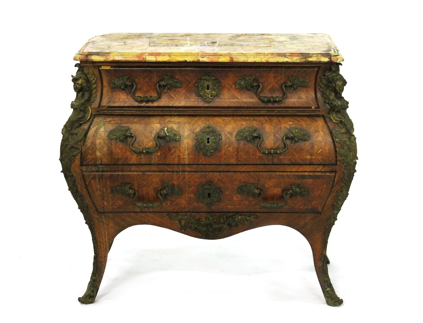 Appraisal: A Louis XVI style parquetry inlaid gilt metal mounted kingwood