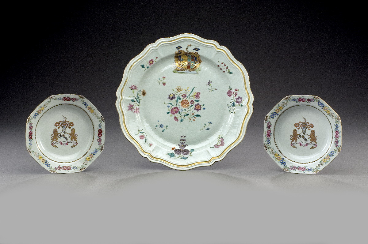 Appraisal: PAIR OF CHINESE EXPORT PORCELAIN ARMORIAL OCTAGONAL SOUP PLATES CIRCA