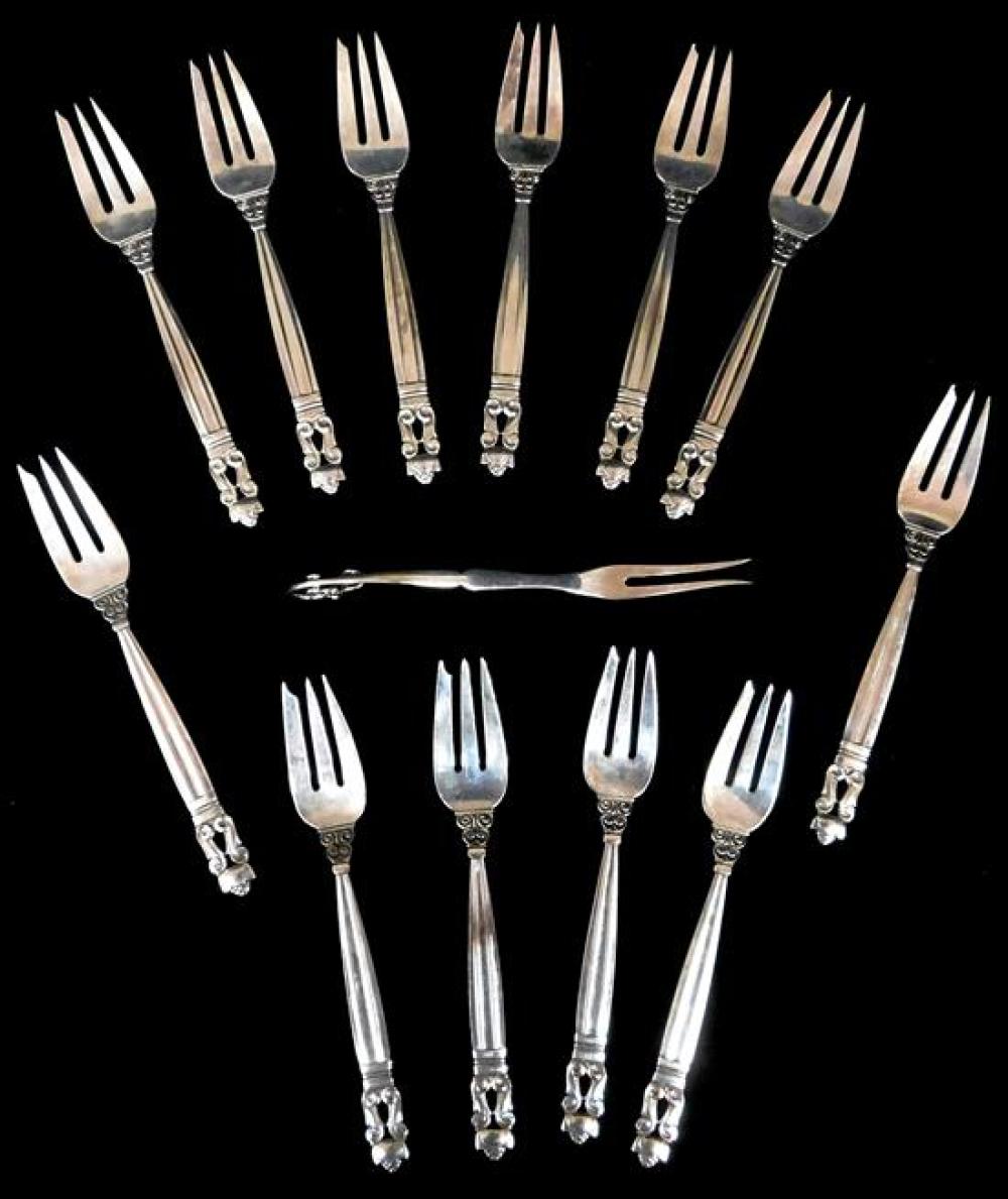 Appraisal: STERLING George Jensen sterling flatware and serving fork thirteen pieces