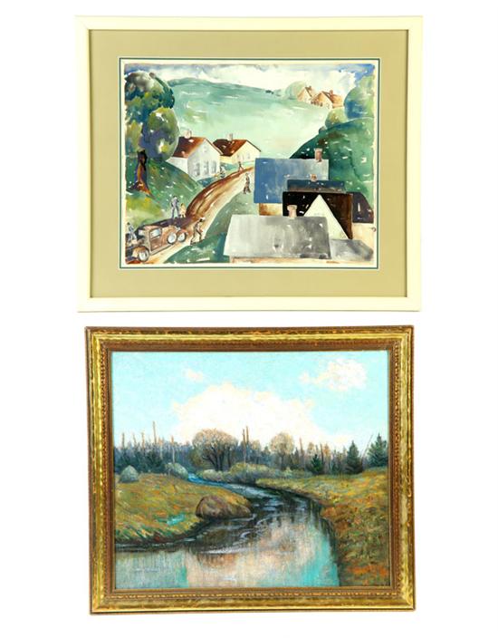 Appraisal: TWO PAINTINGS AMERICAN SCHOOL TH CENTURY Town street by Alexis