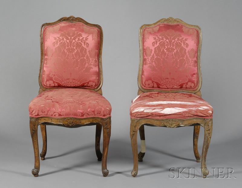 Appraisal: Pair of Louis XV Beechwood Side Chairs th century each