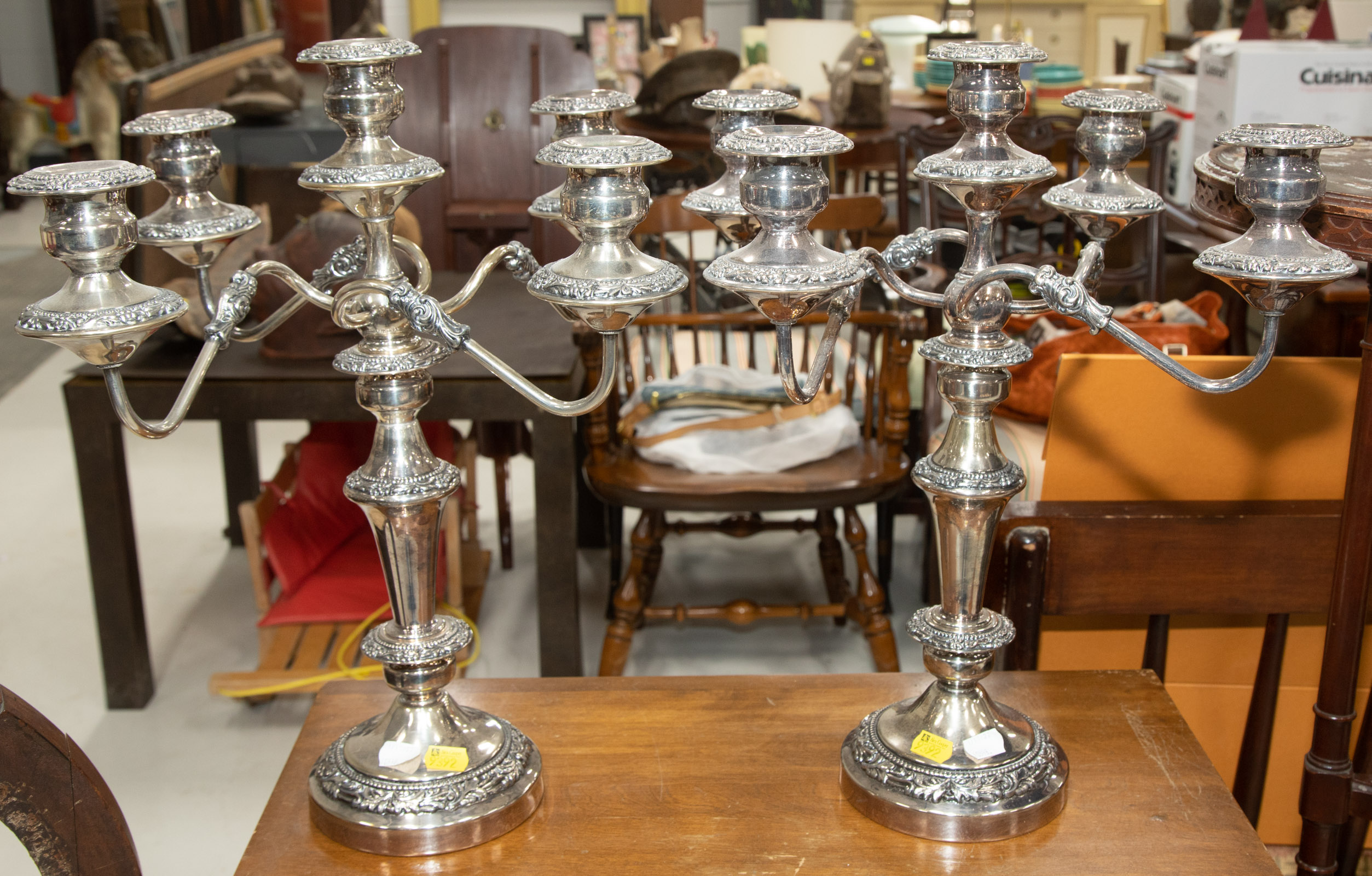 Appraisal: A PAIR OF LARGE SHEFFIELD SILVER PLATED CANDELABRA th century