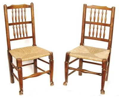 Appraisal: A harlequin set of six ash spindle back side chairs