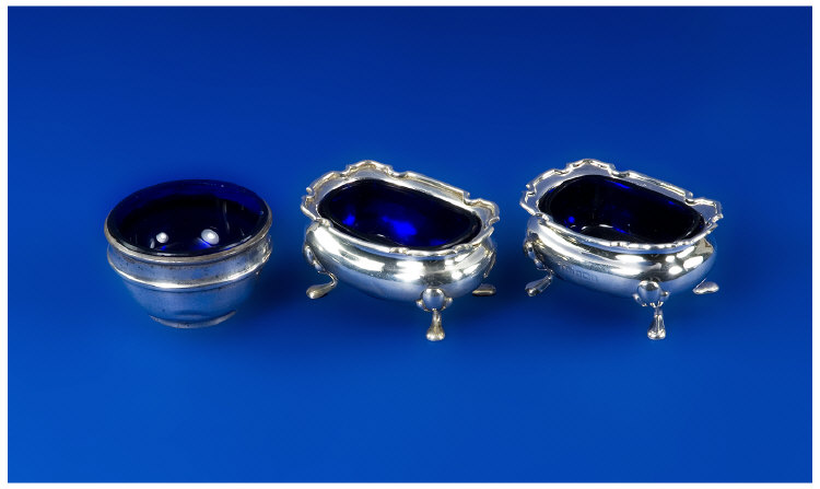 Appraisal: Victorian Pair of Silver Salts with Blue Liners hallmark Birmingham