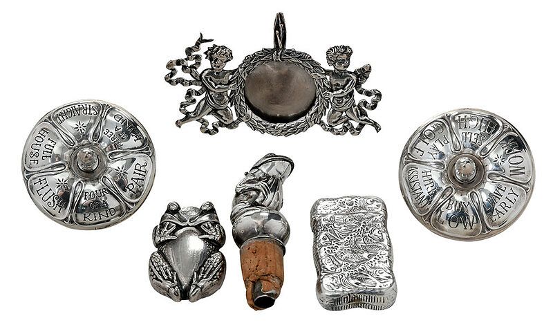 Appraisal: Six Silver Novelty Items including Gorham sterling spinning tops one