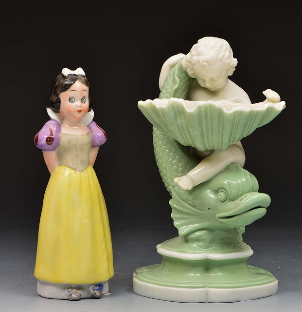 Appraisal: Minton celadon and white cherub and dolphin salt dish cm