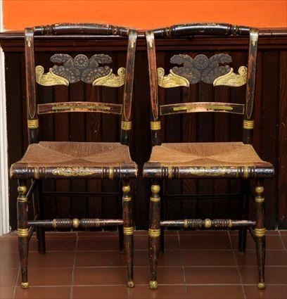 Appraisal: PAIR OF LATE FEDERAL GRAIN-PAINTED AND GILT-STENCILED 'FANCY' SIDE CHAIRS