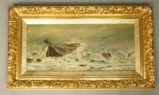 Appraisal: Antique Marine Scene Oil Painting Small boat amo Antique Marine