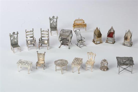 Appraisal: SEVENTEEN PIECES OF MINIATURE FURNITURE American and European th and