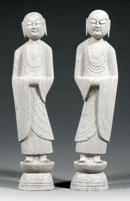 Appraisal: Pair Chinese stone lohans eyes closed tranquil smiles flowing robes