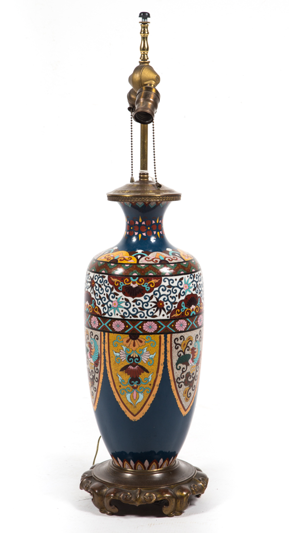 Appraisal: Chinese cloisonne enamel vase lamp with floral and stylized phoenix