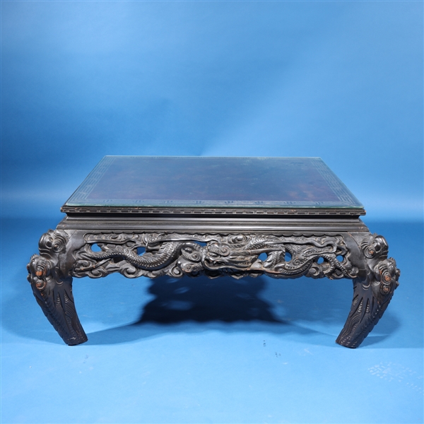 Appraisal: Japanese Art Nouveau carved wood dragon table with later glass