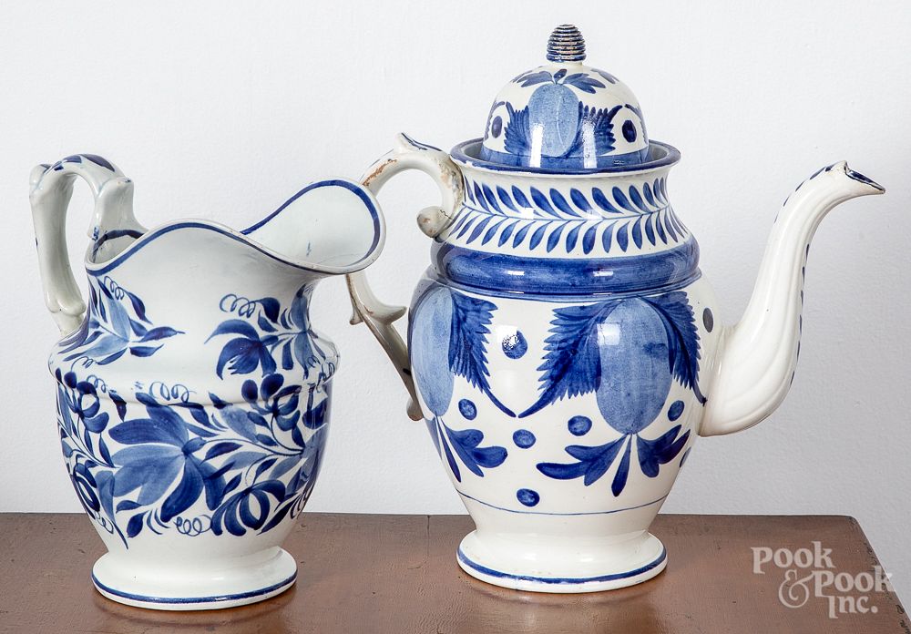 Appraisal: Pearlware coffeepot and pitcher Pearlware coffeepot and pitcher h h