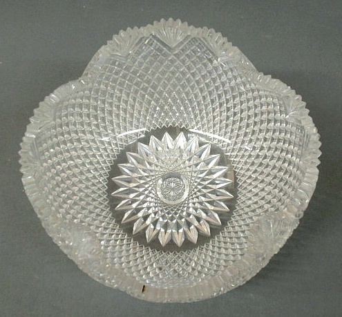 Appraisal: Cut glass bowl with a hob star diamond center h