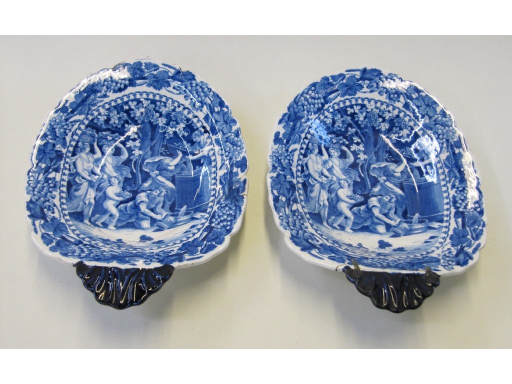 Appraisal: Blue and white pottery dessert set decorated with figures gathering