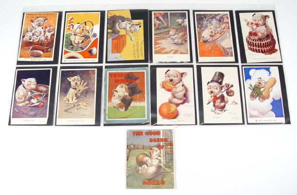 Appraisal: Seventeen Bonzo colour postcards together with two Bonzo picture books