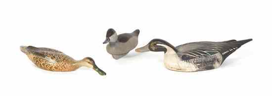 Appraisal: Three American Carved Wood and Polychrome Painted Duck Decoys comprising