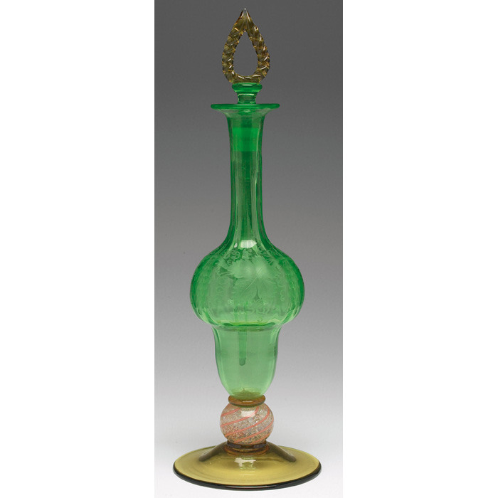 Appraisal: Steuben perfume bottle with stopper large shape in green ribbed