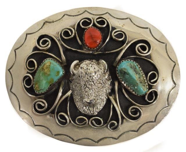 Appraisal: Native American silver content unknown belt buckle applied bison head