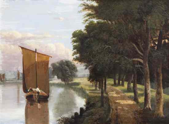 Appraisal: Thomas Lound - oil on wooden panel River landscape with