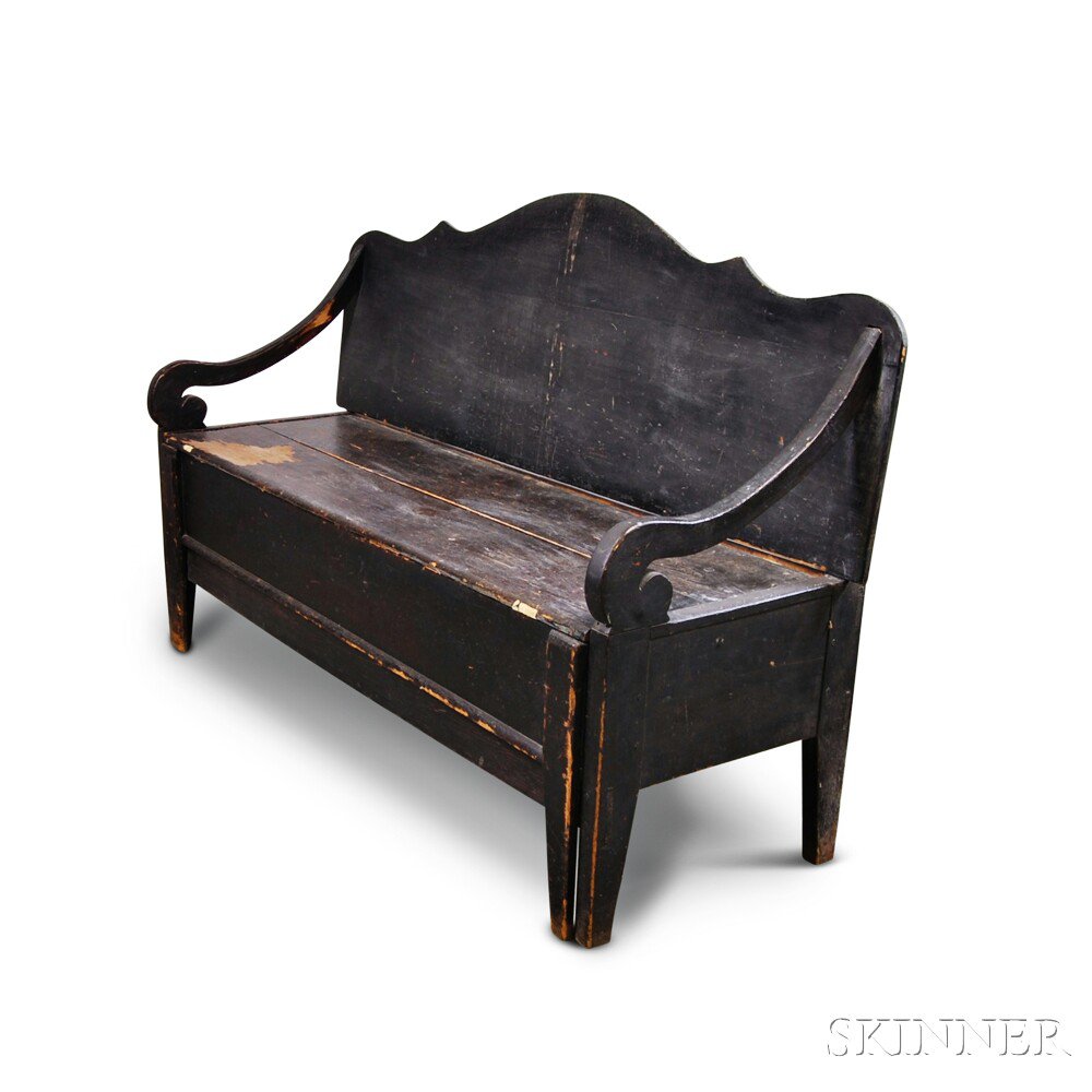 Appraisal: Scandinavian Black-painted Neoclassical Trundle Bed and Bench th century with