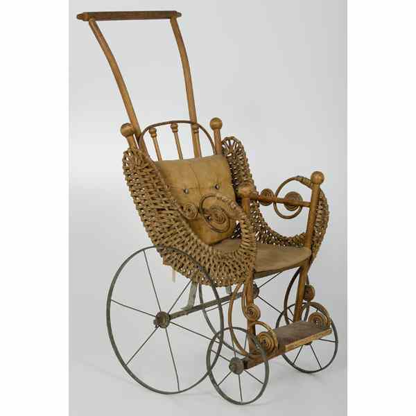 Appraisal: Victorian Wood and Wicker Doll Buggy American late early th