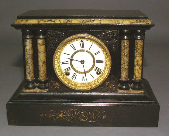 Appraisal: Ansonia black iron mantel clock with marble and gilt paint