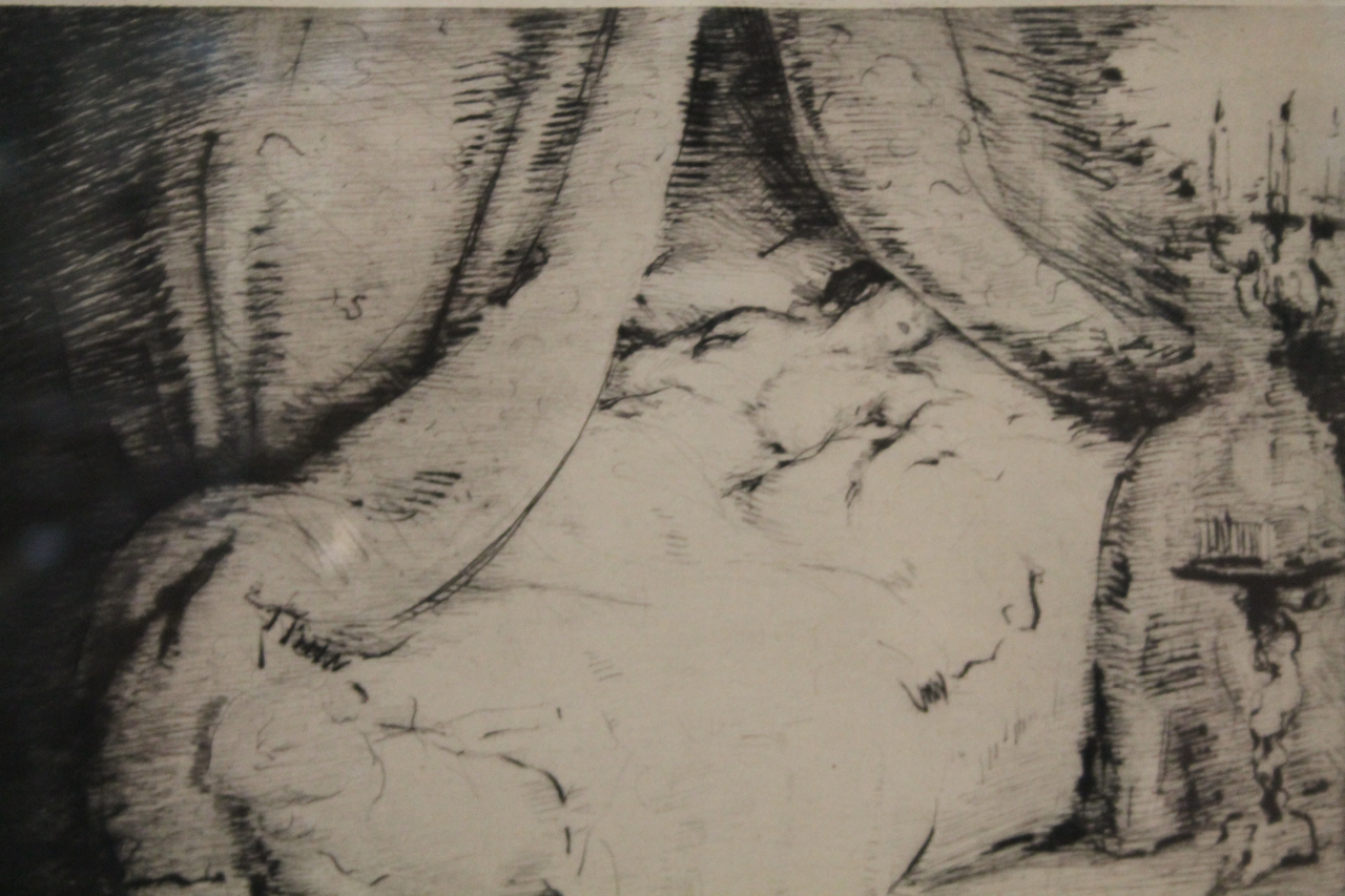 Appraisal: Hans Meid b Frau Im Himmelbett drypoint etching signed and