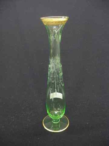 Appraisal: Hawkes Engraved Emerald Glass Vase gold trim signed '' excellent