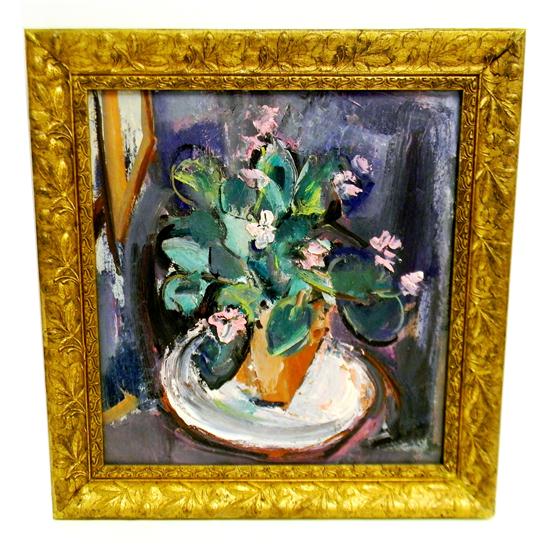 Appraisal: Marion Huse American - Pink Violets oil on Masonite unsigned