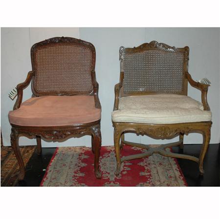 Appraisal: Two Louis XV Style Caned Seat Fauteuils Together with a