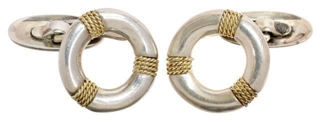 Appraisal: Estate gent's sterling silver and kt yellow gold cufflinks marked