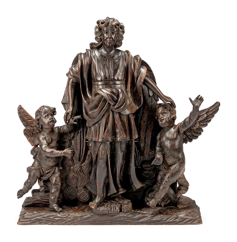 Appraisal: A Continental Carved Wood Figural Group A Continental Carved Wood