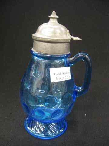 Appraisal: Victorian Blue Glass Syrup Pitcher thumbprint decor '' excellent