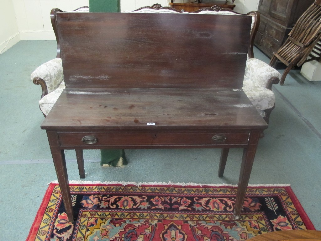 Appraisal: Victorian mahogany inlaid turnover tea table