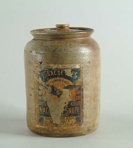 Appraisal: SNUFF STONEWARE JAR AND SNUFF BOX Cylinder shaped snuff jar