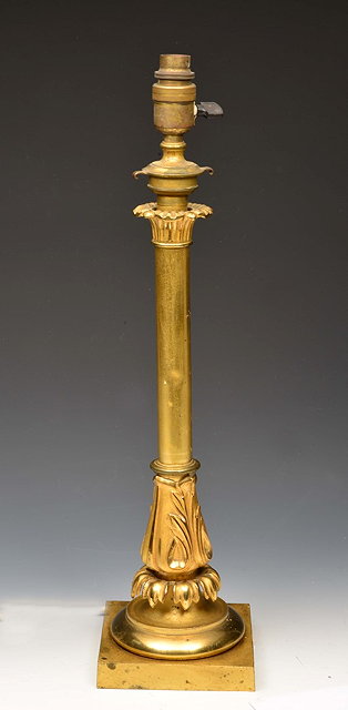 Appraisal: A TH CENTURY ORMOLU TABLE LAMP with acanthus column and