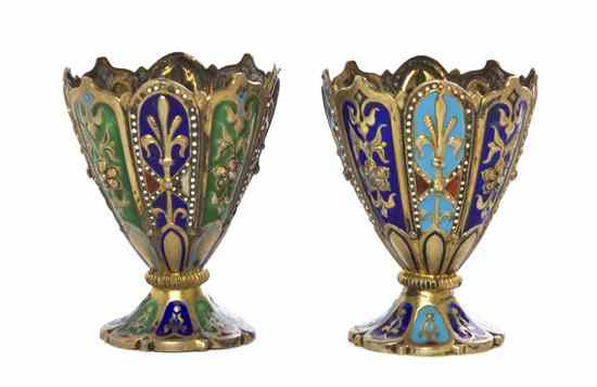 Appraisal: A Pair of Gilt Silver and Enamel Zarfs each of