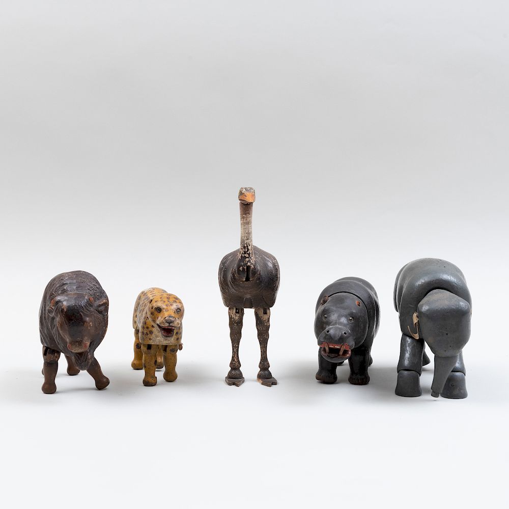 Appraisal: Group of Five American Painted Wood Animal Toys by Schoenhut