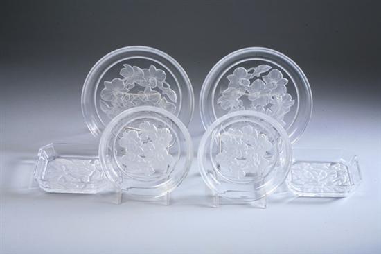 Appraisal: LALIQUE-STYLE CLEAR AND FROSTED CRYSTAL DESSERT PLATES AND BOWLS th