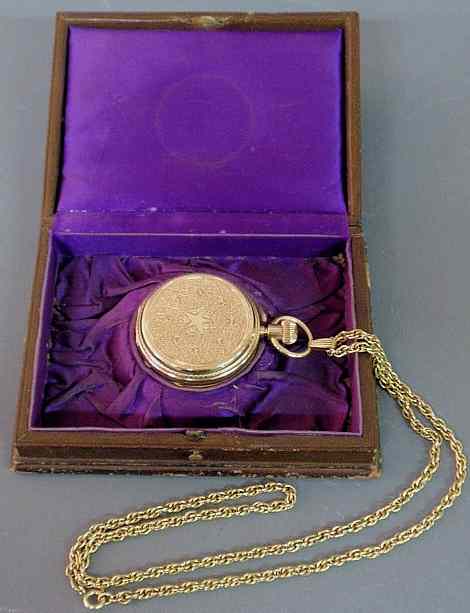 Appraisal: Elgin k gold pocket watch with g f watch chain