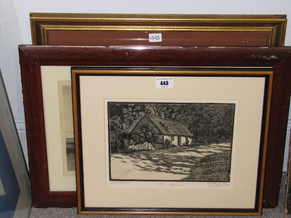 Appraisal: Lot comprising a woodcut an engraving and an etching of