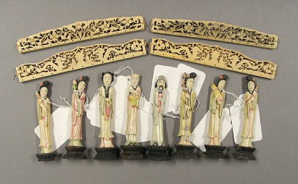 Appraisal: A group of bone carvings Including a set of eight